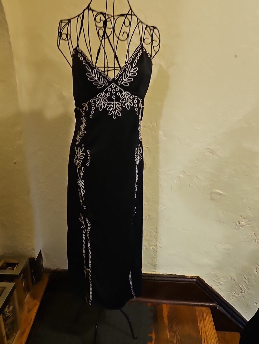 Wild Honey Black Maxi Dress with White Embroidery